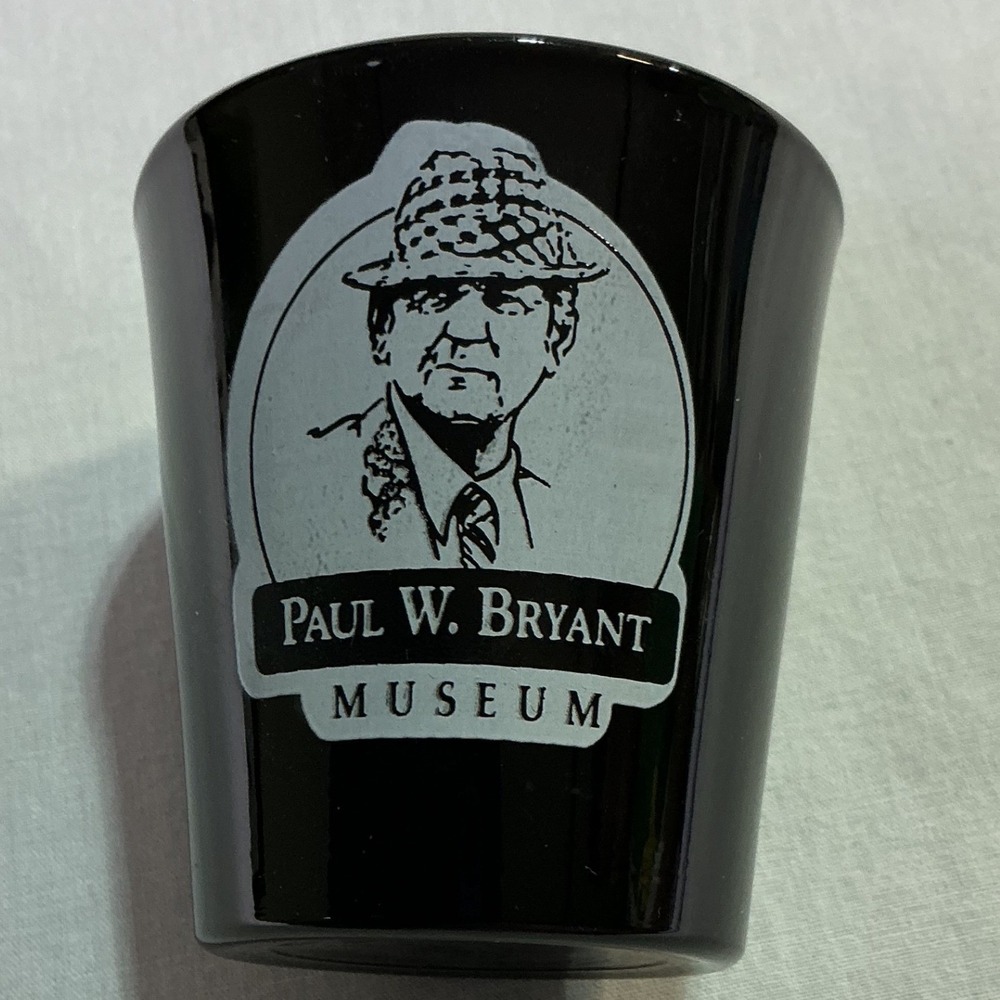Paul W Bryant Museum Black Glass Shot Glass Alabama Football Collectible